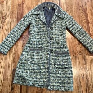 Sigrid Olsen Wool Blend Green Plaid Pea Coat